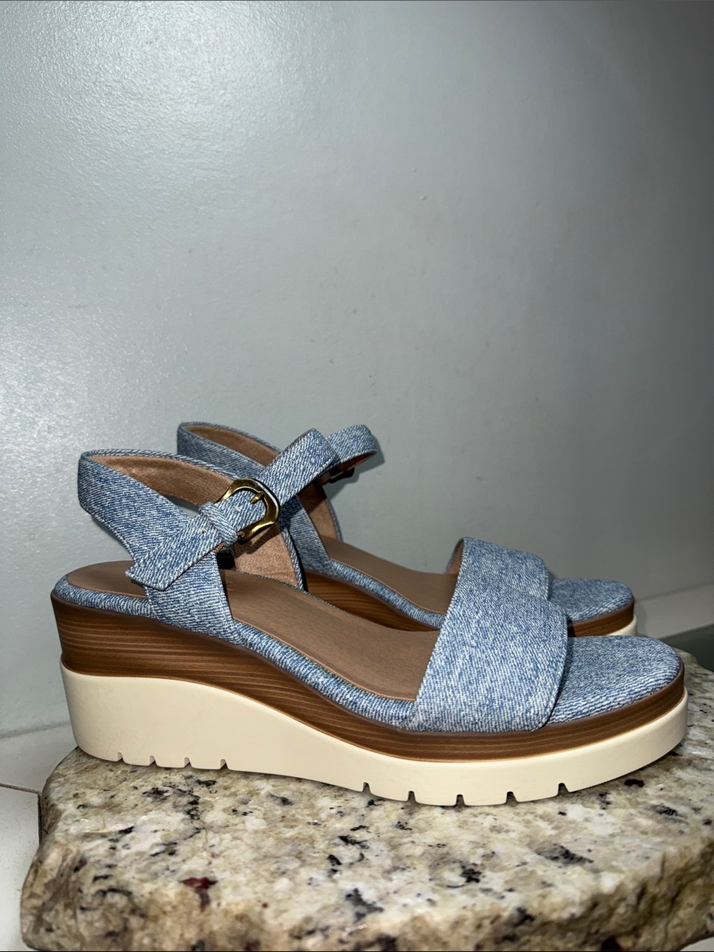 SOUL Naturalizer Graciela Wedge Heel Sandal Light Blue Denim Platform Sz 9 - Picture 2 of 14